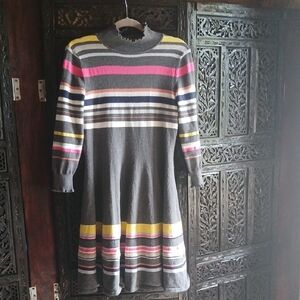 Anthropologie Maeve Gray Knit with Multicolor Stripes